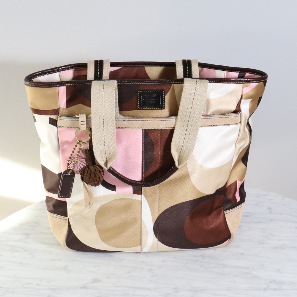 Coach satin multi-color tote